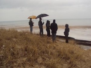 Christmas beach in rain