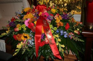 Flowers on casket