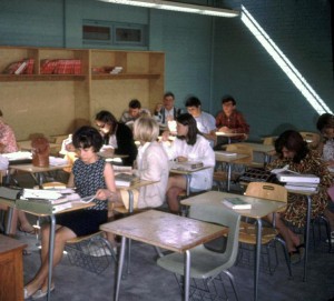 American International School of Kabul (AISK), Senior English class. Peg Podlich is on the left.