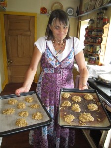 Cow pat biscuits going into the oven