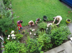 Gardener and assistants