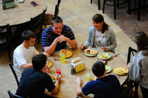 Students eat and talk