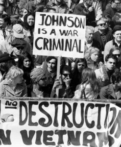 Vietnam protestors carrying anti-war signs during march from dowtown Market Street to Golden Gate Park's Kezar Stadium for rally called "Spring Mobilization to End the War in Vietnam".